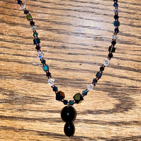Black Onyx Iridescent Black Crystal Necklace - Picture 5 of 5